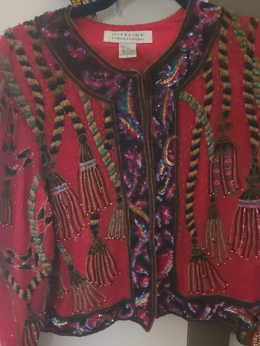 Niteline Red Silk Jacket with Multicolor Sequin Embroidery